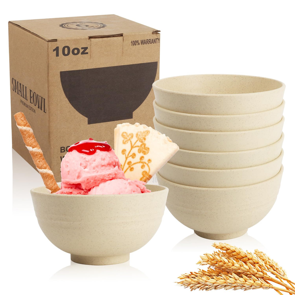 Wrova Mini Wheat Straw Bowls Set of 6, Unbreakable Snack Bowls for Kids