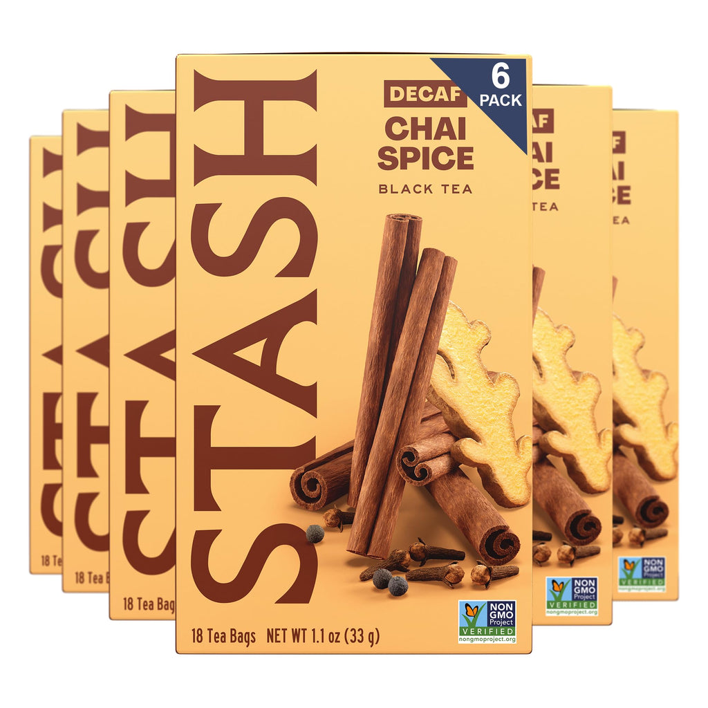 Stash Tea Decaf Chai Spice Black Tea - Decaf, Non-GMO Project Verified Premium Tea with No Artificial Ingredients, 18 Count (Pack of 6) - 108 Bags Total