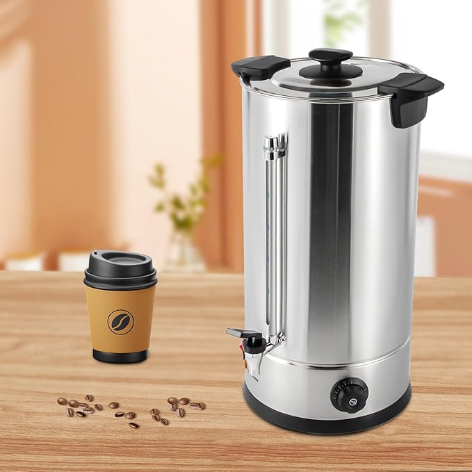 25L/6.6gal Commercial Coffee Urn, Gallon Double Wall Commerical Coffee Maker, 150 Cup Commercial Grade Stainless Steel Percolate Coffee Maker for Events, Offices and Catering