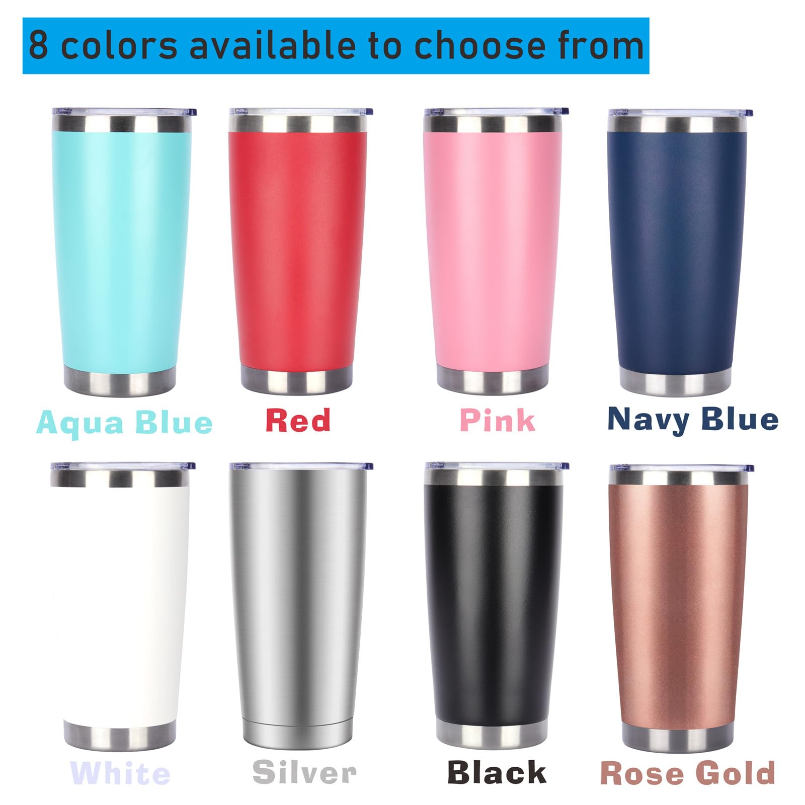 Pandance 20oz Stainless Steel Insulated Tumblers Bulk, Black, 12 Pack