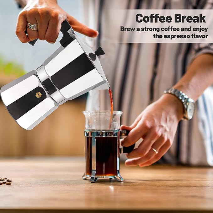 2 Cup Aluminum Moka Pot Classic Stovetop Espresso Coffee Maker 100ml 3.4oz Coffeemaker Percolator Mocha Pot Greca Coffee Maker Cafe Makers for Italian and Cuban Café Brewing Silver