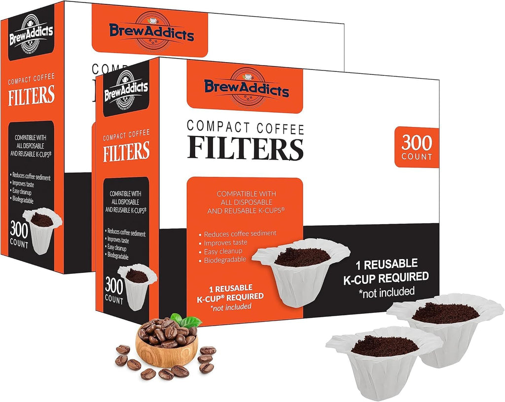 Brew Addicts 600 Paper Coffee Filters - Compact design White Single-Use Coffee Filter Compatible with Keurig 1.0 & 2.0