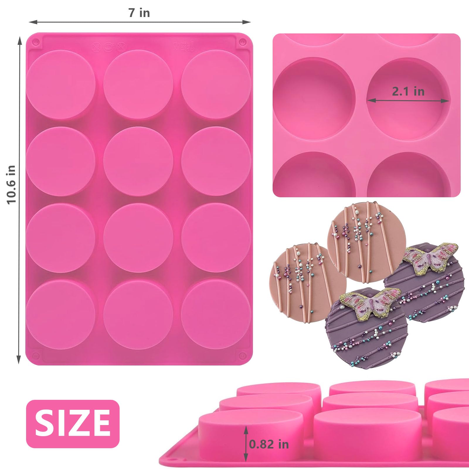 Round Chocolate Cookie Molds,SAGOOITS 12-Cavity Cylinder Chocolate Silicone Molds for Cookies Candy Jelly Mini Cakes and Muffin(2 PCS)