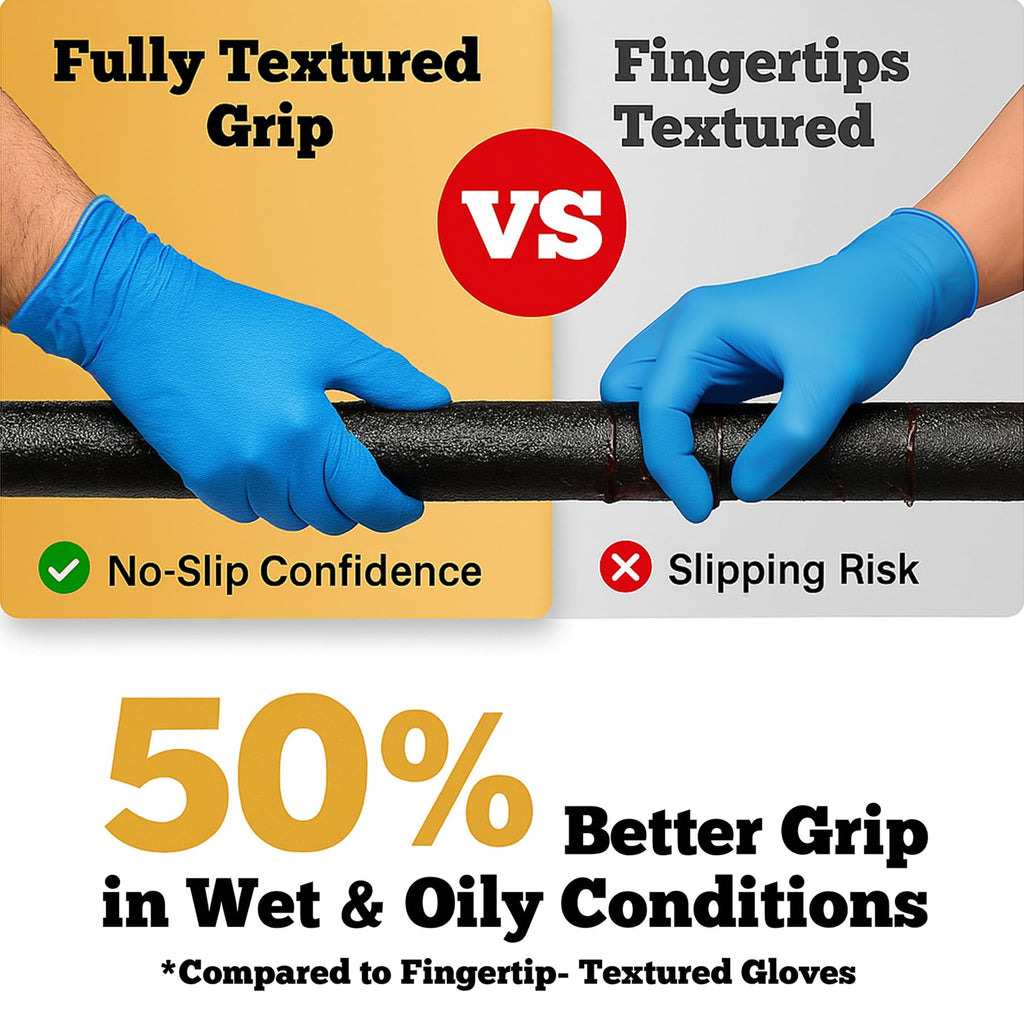 TitanFlex Heavy-Duty Blue Disposable Nitrile Gloves, Medium, Case of 1000, 6-mil, Fully Textured, Powder-Free, Latex-Free