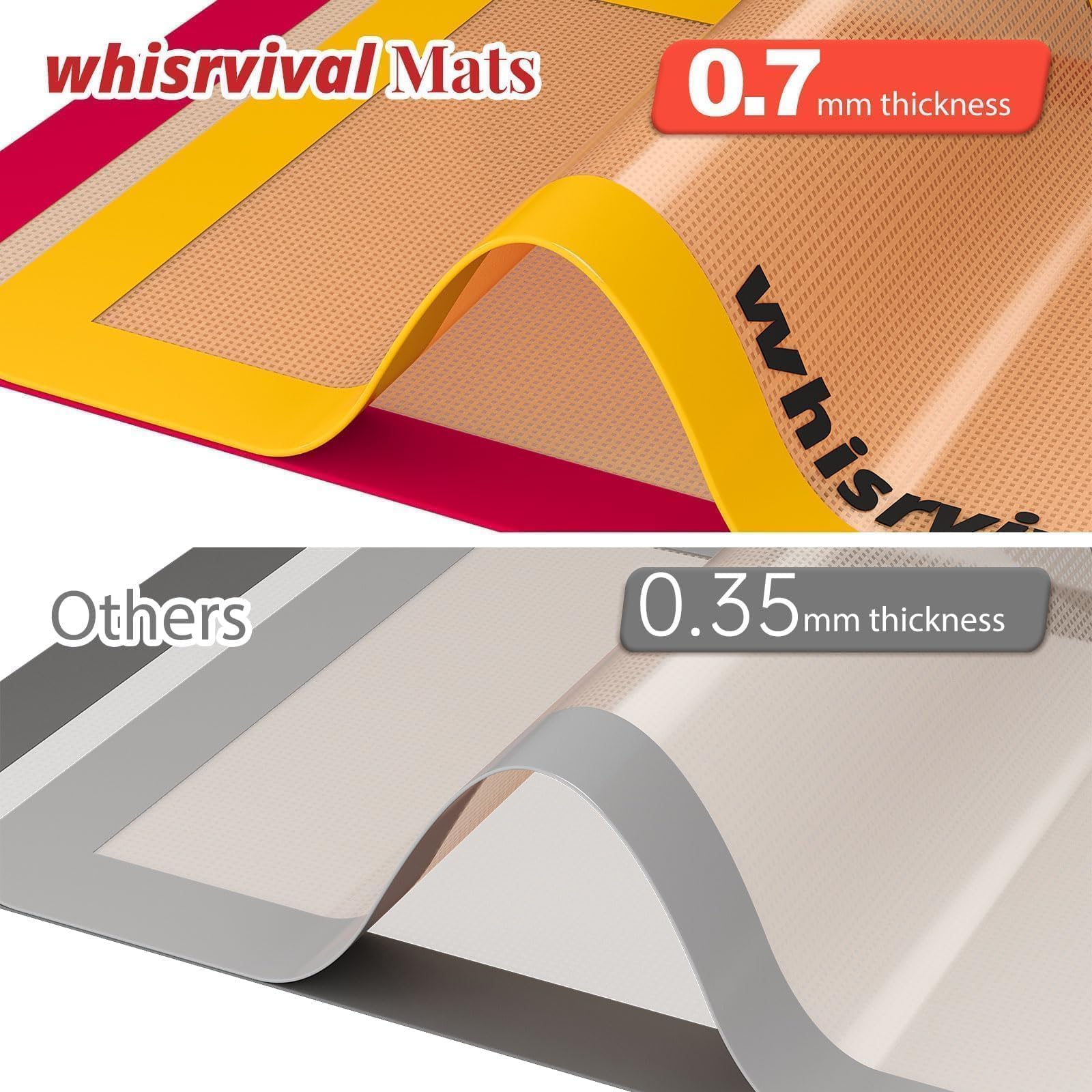 whisrvival Silicone Baking Mat, 2 colors Half Sheet(16.5"x11.6") Non-Stick Baking Mat, Food Safe Silicone Mats for Baking Cookies, Macarons, Vegetables, 480℉ Heat Resistant (Deep Raspberry & Amber)