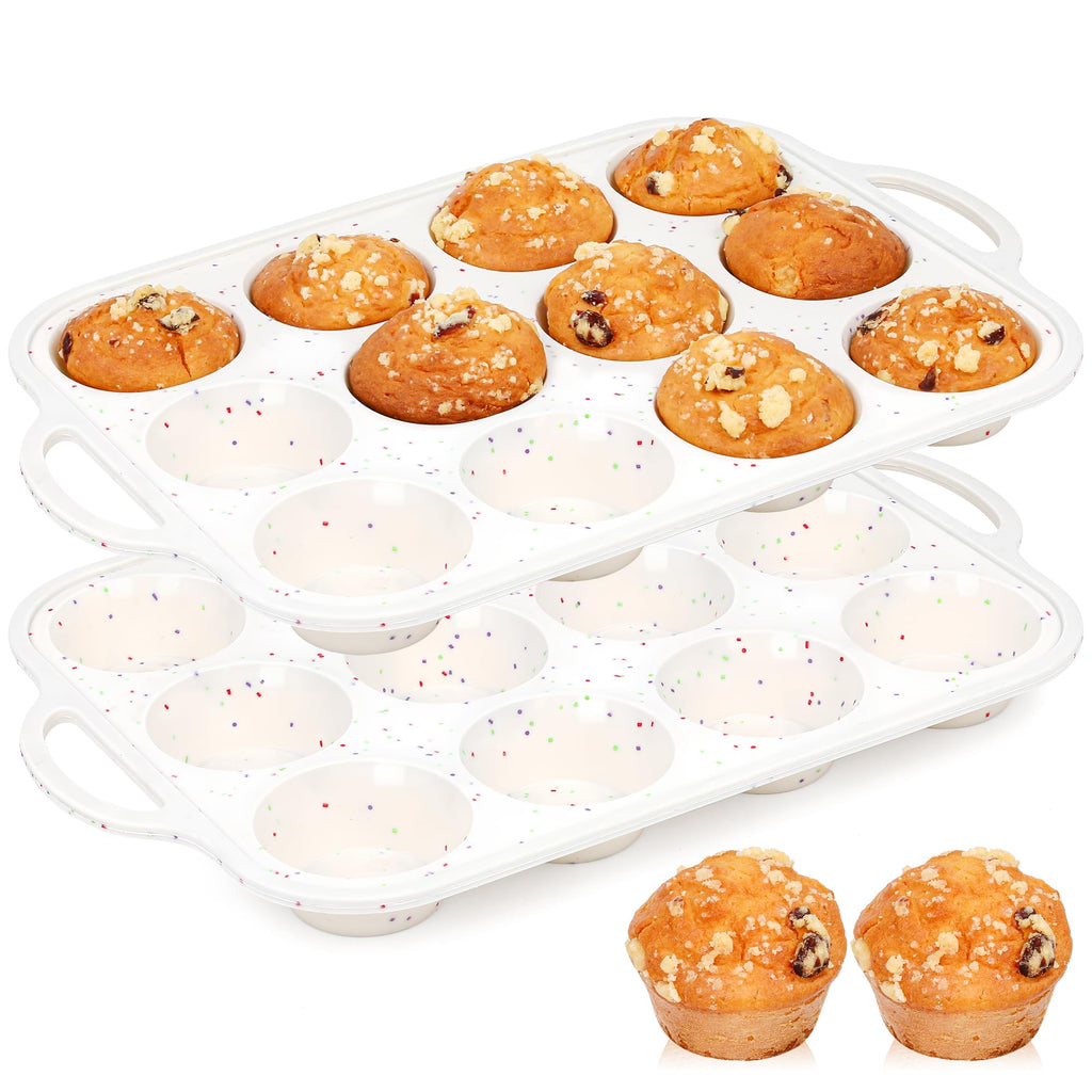 AOTASO 2 Pcs Silicone Muffin Pan with Metal Frame Nonstick 12 Cup Regular Size Cupcake Pan Silicone Muffin Tray for Baking Egg Bites Muffins Cupcakes Gifts for Mom Home Baker Kitchen (Cream)