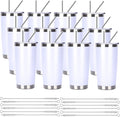 Pandance 20oz Stainless Steel Insulated Tumblers with Lid and Straw Bulk, Double Wall Vacuum Water Cups for Hot & Iced Coffee Drinks Travel Mug (White, 12 pack)