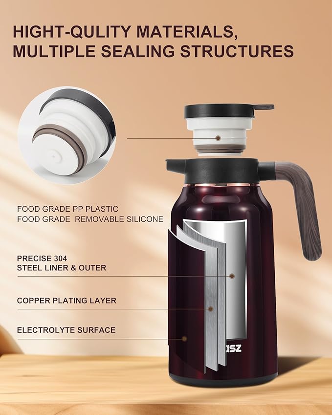 Thermal Coffee Carafe 70 oz - 36 Hour Hot Stainless Steel Carafes for Hot Liquids-Insulated Coffee Carafes For Keeping Hot/Cold Coffee, Tea, Water, Drink Dispenser for Parties(Black)