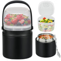14 oz Soup Thermo for Hot Food with 7 oz Snack Container, Leak-Proof Insulated Lunch Container Kids and Adults, Stainless Steel Double Wall Vacuum Wide-mouth Thermal with Spoon and Handle-Black