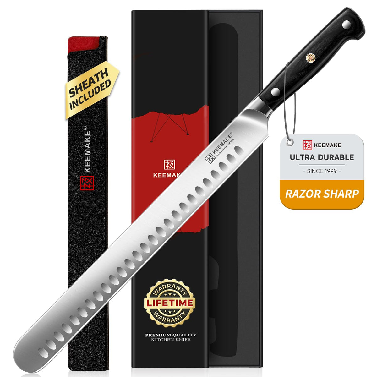 KEEMAKE Brisket Knife, 12" Carving & Slicing Knife with Ergonomic Handle