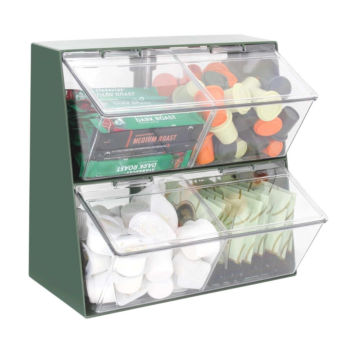 2 Pack Coffee Pod Holder K Cup Storage Organizer for Home Office Bar Countertop Organiser Storage Bins for Coffee Station Counter Container for Tea bag Sugar Creamer Filter Green