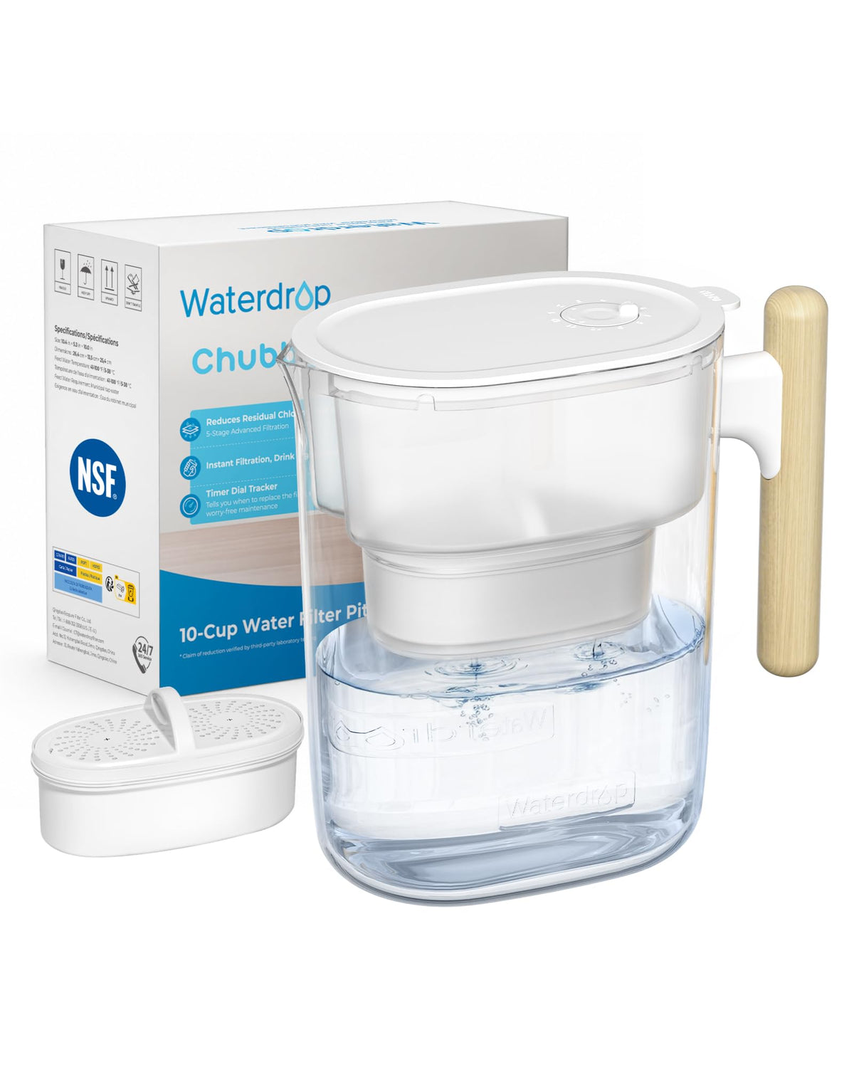 Waterdrop PT-04B Water Filter Pitcher, 10-Cup Capacity, NSF Certified, Blue