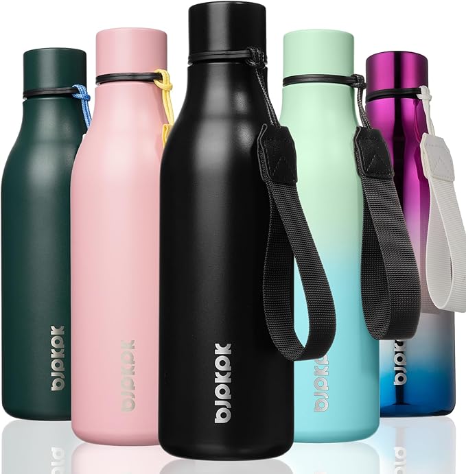 BJPKPK 18oz Insulated Water Bottle, Stainless Steel Bottle with Carry Strap