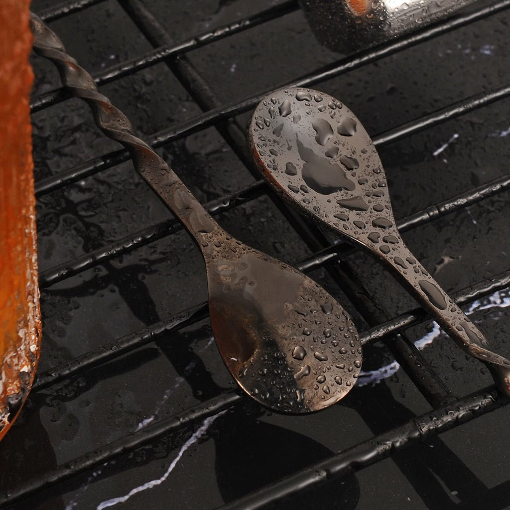 AnSaw Black 10-Inch Stainless Steel Cocktail Spoon with Leaf Handle