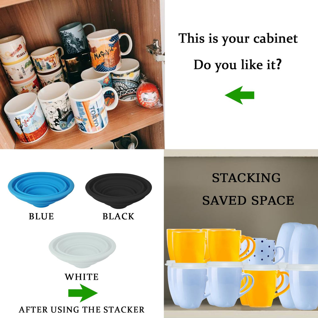 Aifeedi Coffee Mug Organizers and Storage (6Pack), Adjustable Mug Organizer for Kitchen Cabinet Shelf, Cup Stacker Holder for Tea Cup, Coffee Mug, Glassware, Save Space for Cupboard (Whit)