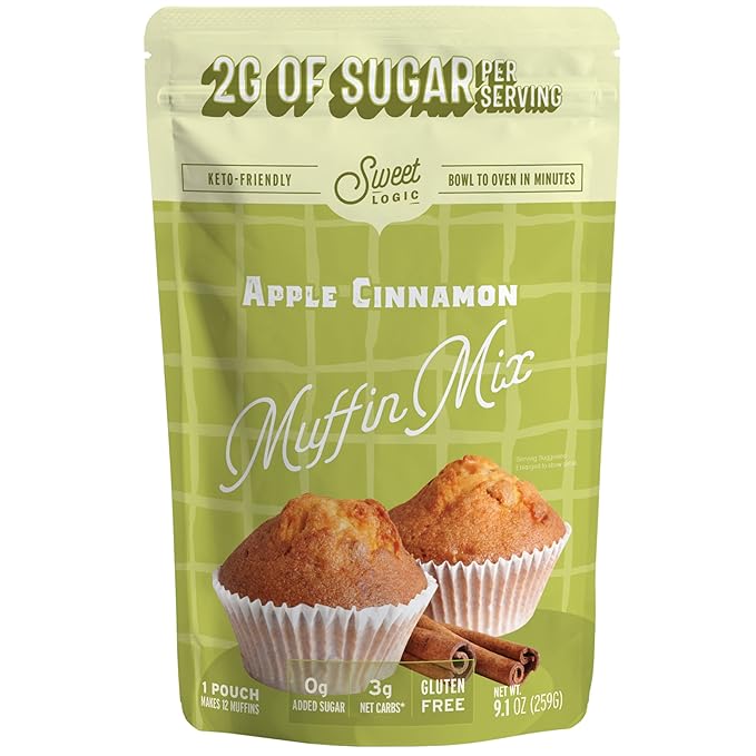 Sweet Logic Keto Baking Mix - Cinnamon Muffin - Gluten-Free - Dairy Free - Diabetic-Friendly - High Protein - Allulose - Stevia - Low Sugar - Low Carb - Quick 20-Minute Prep (1-2G Carbs Per Serving)