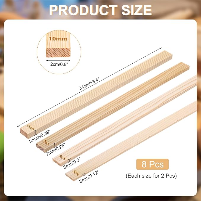 MECCANIXITY 8Pcs Pottery Teaching Rolling Mud Stick Guides, 13" x 0.8" Wood Clay Roller 3 5 7 10mm Thick Ceramic Tools Strips Rolling Guides for Clay Thickness DIY Craft
