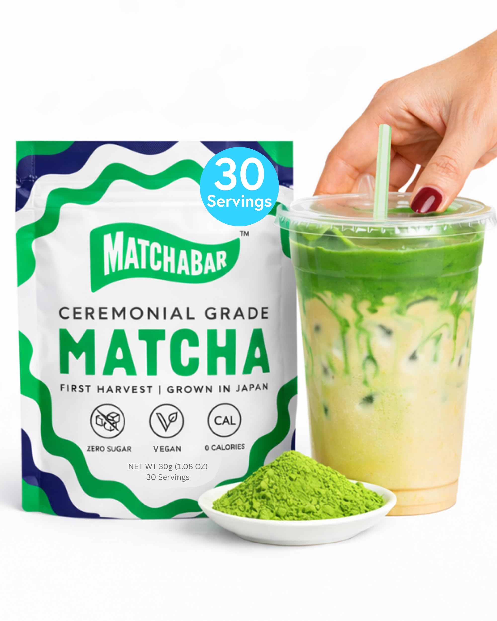 Matchabar Matcha Powder (30g) Ceremonial Japanese Matcha Latte, Vegan