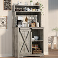 BestHaped Farmhouse Coffee Bar with 3 Tier Storage Hutch, 56 Inch Small Coffee Station with 6 Hooks, Corner Bar Table with Adjustable Shelves for Living Dining Room (Grey)
