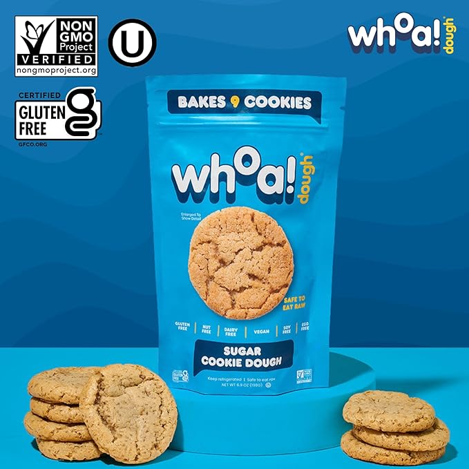 Whoa Dough Ready to Bake Cookie Dough Sugar Cookie – Certified Non-GMO, Kosher, Gluten Free – Plant-Based Snack Dough Made with Real Ingredients – 6 Pack