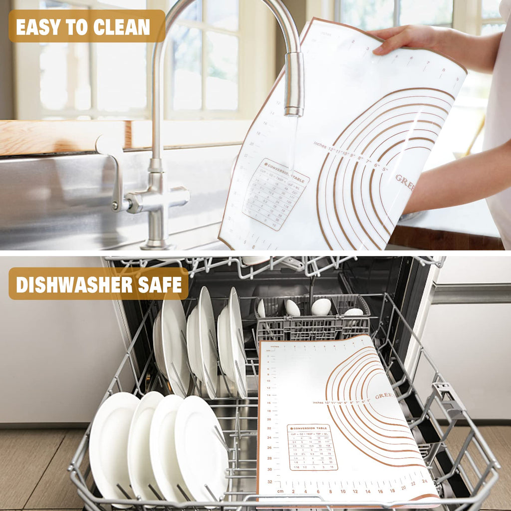 Silicone Pastry Mat Extra Thick Large Non Stick Baking Supplies Kitchen Counter Cooking Rolling Dough Sheet Pie Crust Sourdough Bread Oven Liner with Measurement (L-16''(W)*24''(L), 3#Gold)