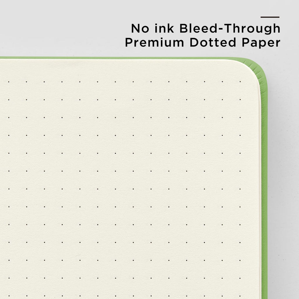 &And Per Se Dotted Journal Notebook, A5 Hardcover Leather Dotted Journal, 160 Pages 100gsm Thick Dot Grid Paper, 3 Sheets of Stickers Included - 5.7'' x 8'' (Pastel green)