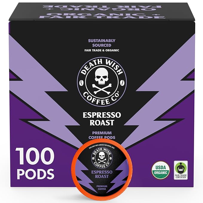 Death Wish Coffee Valhalla Java Single Serve Pods - Extra Kick of Caffeine - Medium Roast Coffee Pods - Made with USDA Certified Organic Fair Trade Arabica and Robusta Beans 10 Count (pack of 1)
