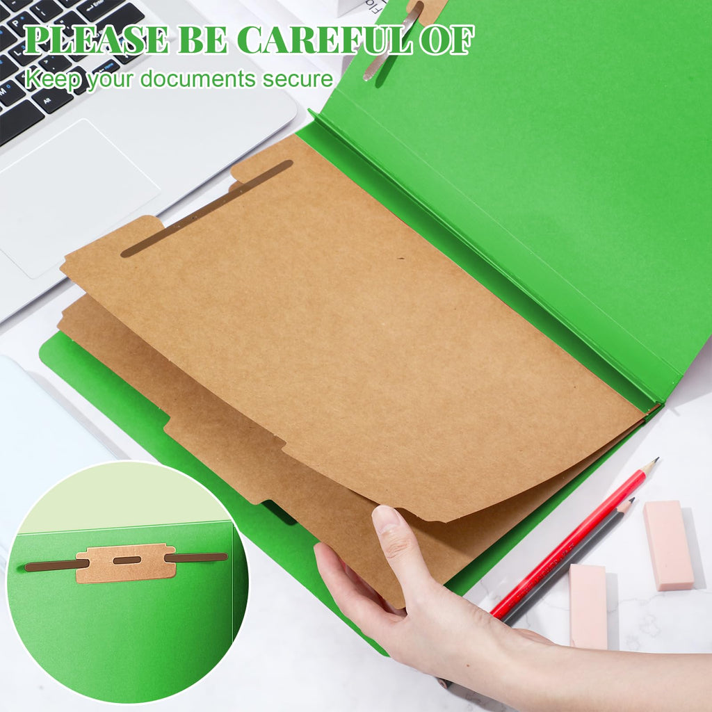 Skyygemm 24 Pcs Classification Folders Letter Size Bulk - 2 Dividers Pressboard File Folder with 3. 5 Inch Expansion, 2 Prongs Fastener, Heavy Duty Office File Organizer for Teacher Medical (Green)