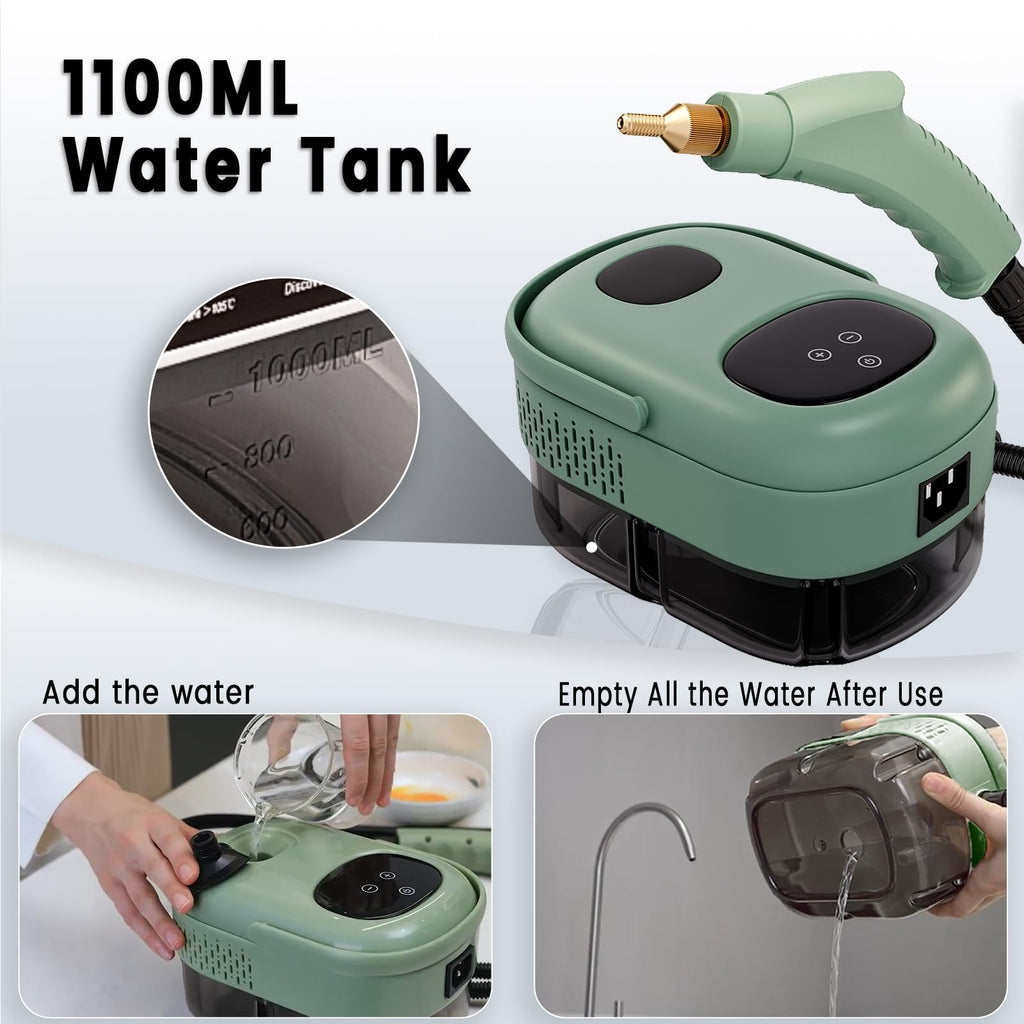Steam Cleaner, Portable Pressurized Steamer for Cleaning with 14pcs Accessories, 6-Level Adjustable and 15s Heat-Up, Handheld Steam Cleaner for Home, Tile, Dirt, Grout, Grease, Car Detailing(7-Green)