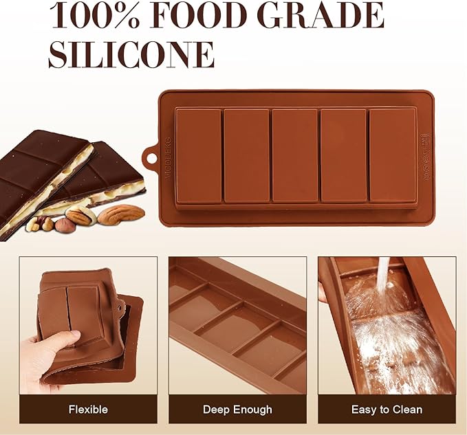 2 PCS Chocolate Bar Molds Deep Silicone Molds for Chocolate Bar Pistachio Dubai Candy Milk Chocolate Stuffed Bar