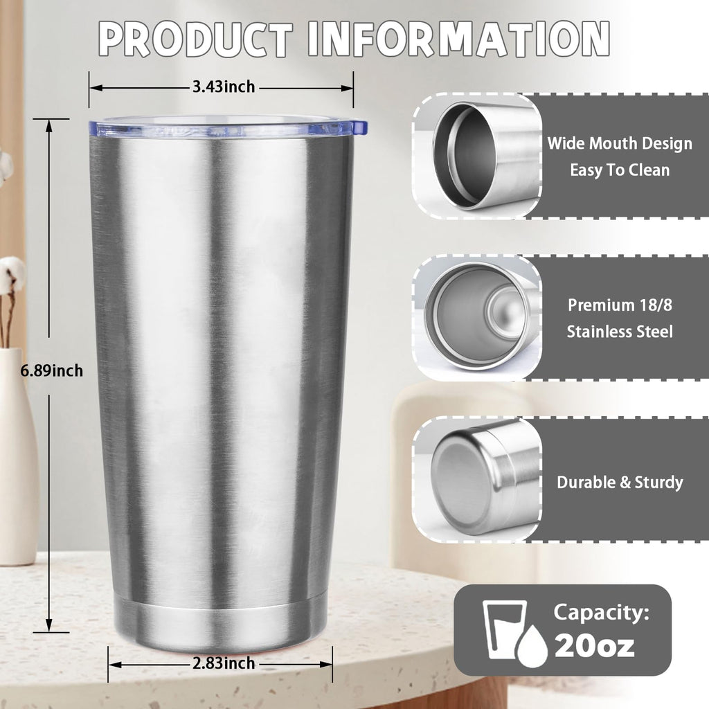 GUDEMAO 20 oz Tumbler with Lids and Straws, Stainless Steel Insulated Coffee Tumbler, Double Wall Vacuum Insulated Travel Mug Cup, Leakproof Thermal Coffee Cup for Hot and Cold Drinks (Silver)