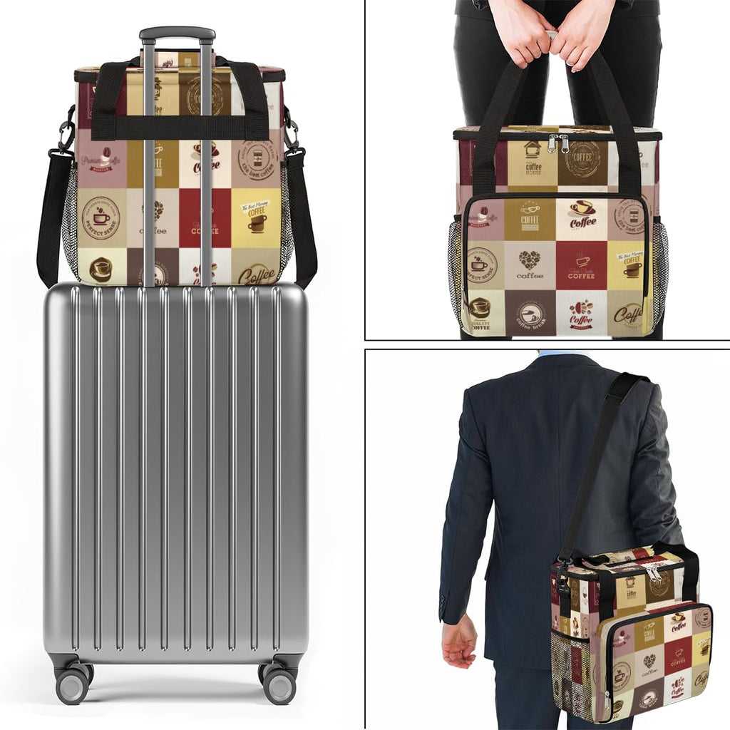 FengQuGou Set of Coffee Icons Maker Carring Bag Travel Carrying Storage Tote Compatible with Keurig K-Mini or Plus Portable Single Serve Brewer Case Pockets for K-cup Pods