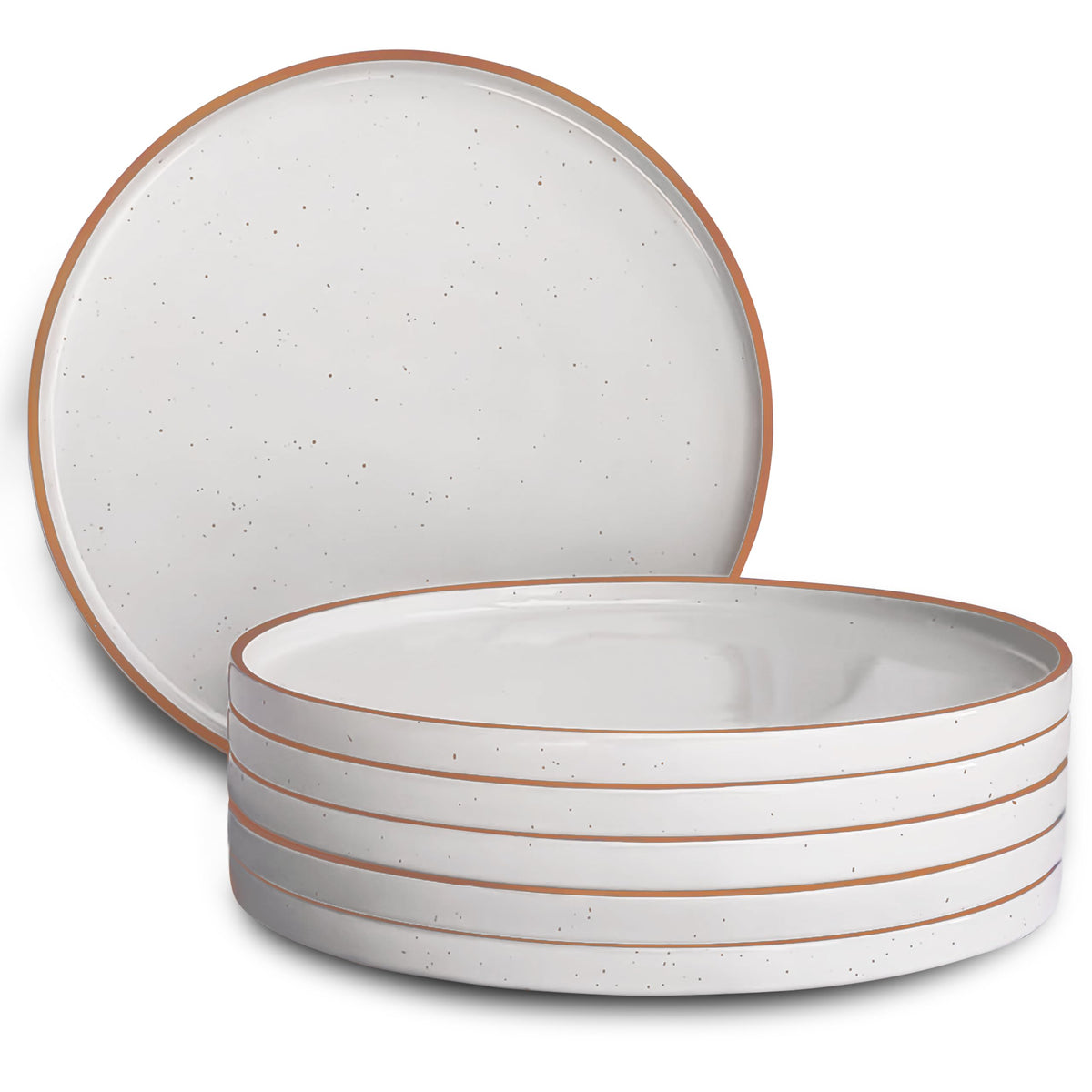 MORA Ceramic Flat Dinner Plates Set of 6, 10.5 in High Edge Dish Set - Microwave, Oven, and Dishwasher Safe, Scratch Resistant, Modern Dinnerware- Kitchen Porcelain Serving Dishes - Earl Grey