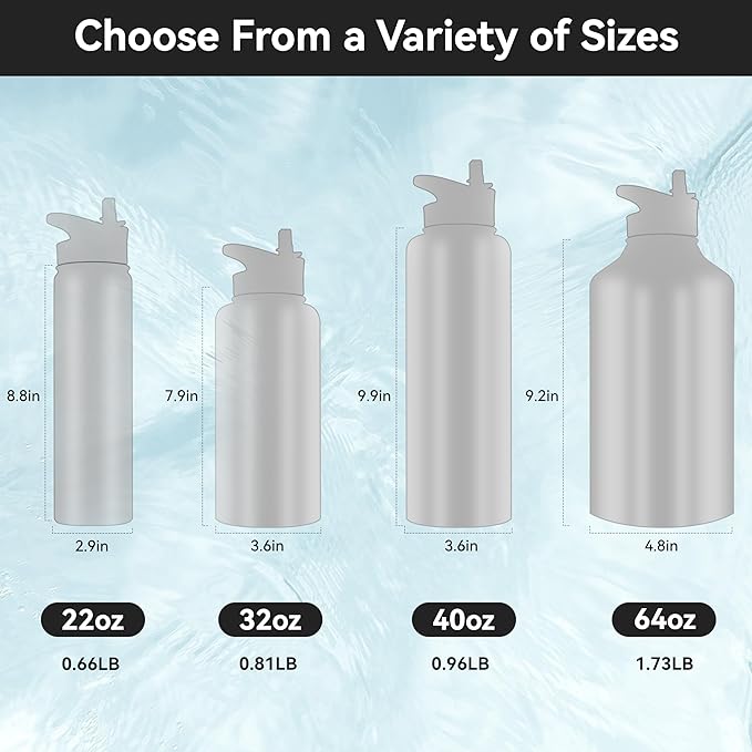 HASLE OUTFITTERS Insulated Water Bottle 22 oz Double Wall Stainless Steel Water Bottle Wide Mouth with Straw Lid & Spout Lid Keeps Cold or Hot(Black,4)