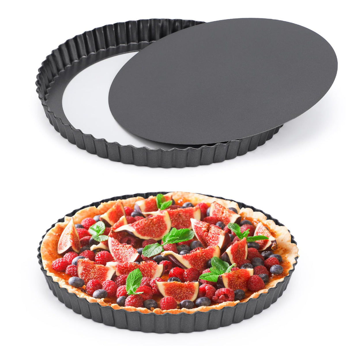 Beasea Tart Pan 9 Inch Removable Bottom, Non Stick Tart Pan with Removable Bottom Round Pie Pan for Baking