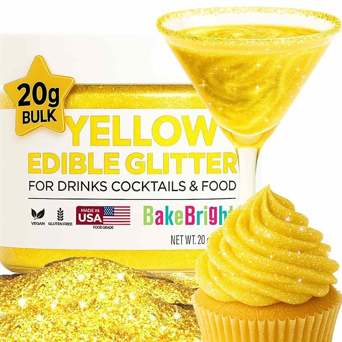 Bulk 20g Yellow Edible Glitter for Drinks | Premium Edible Glitter for Cakes, Cocktails, Yellow Cake Decorating Decorations Food Grade, Vegan, Kosher, Halal, Gluten Free - Made in USA