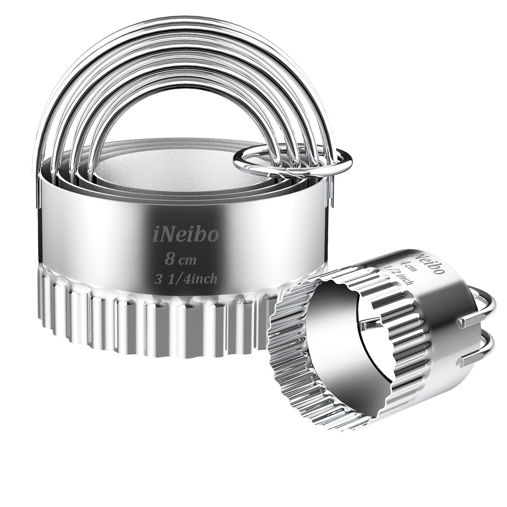 iNeibo Fluted Edge Biscuit Cutter Set - Round Circle Scone, Pastry, and Dough Cutters for Baking, Dumpling Skin, and Fondant