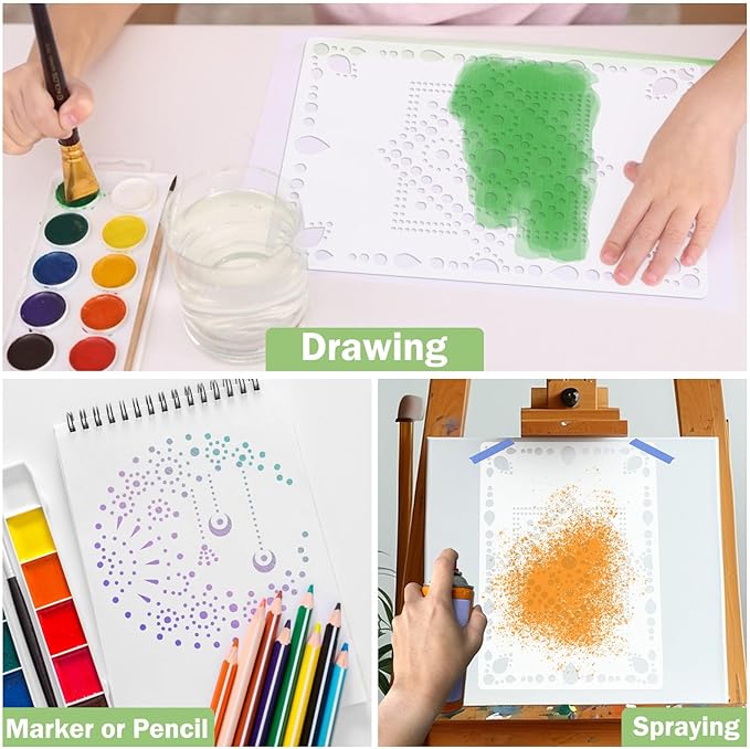A4 Mandala 4 Pack 11x8'' Mandala Stencils for Painting on Wood, Floor, Wall, Tile Fabric, Reusable Furniture Stencils Painting Template