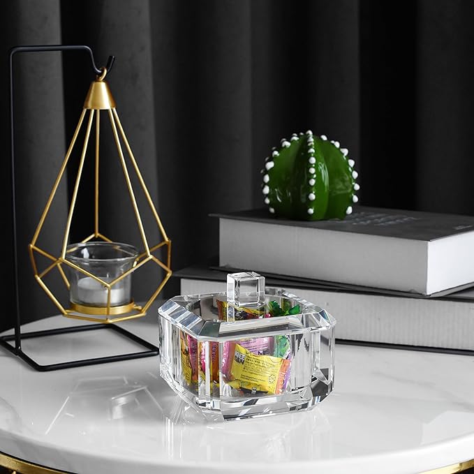 kitCom Crystal Candy Dish with Lid Hand-Cut Home Decorative Jewelry Box Candy Jar W 4" x H 3.5", Comes With Gifed Box