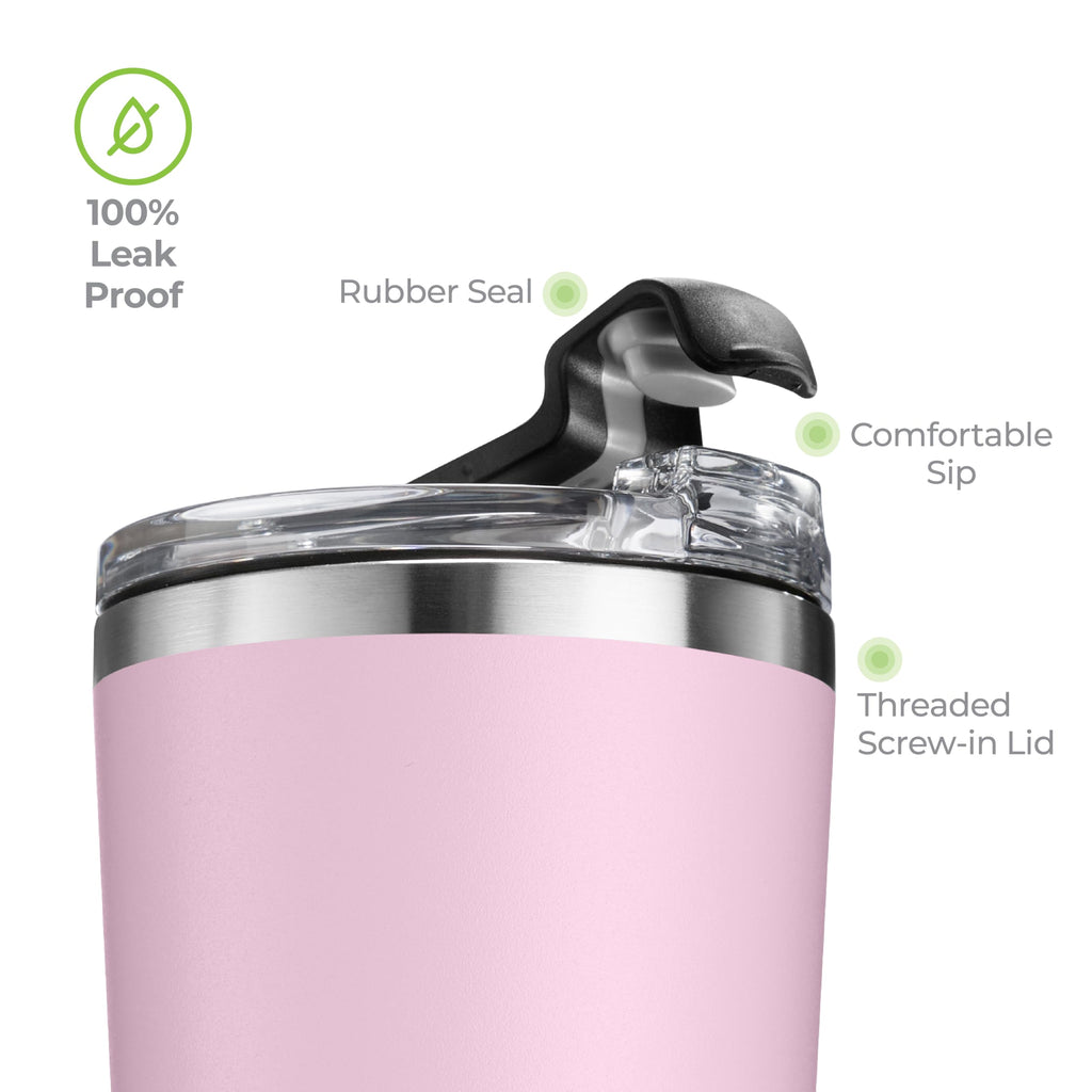 SipX™ 22 oz Insulated Coffee Tumbler with Leakproof Lid – Stainless Steel, Vacuum Insulated – Keeps Drinks Hot or Cold for Hours – Cupholder Friendly Travel Mug – Pink