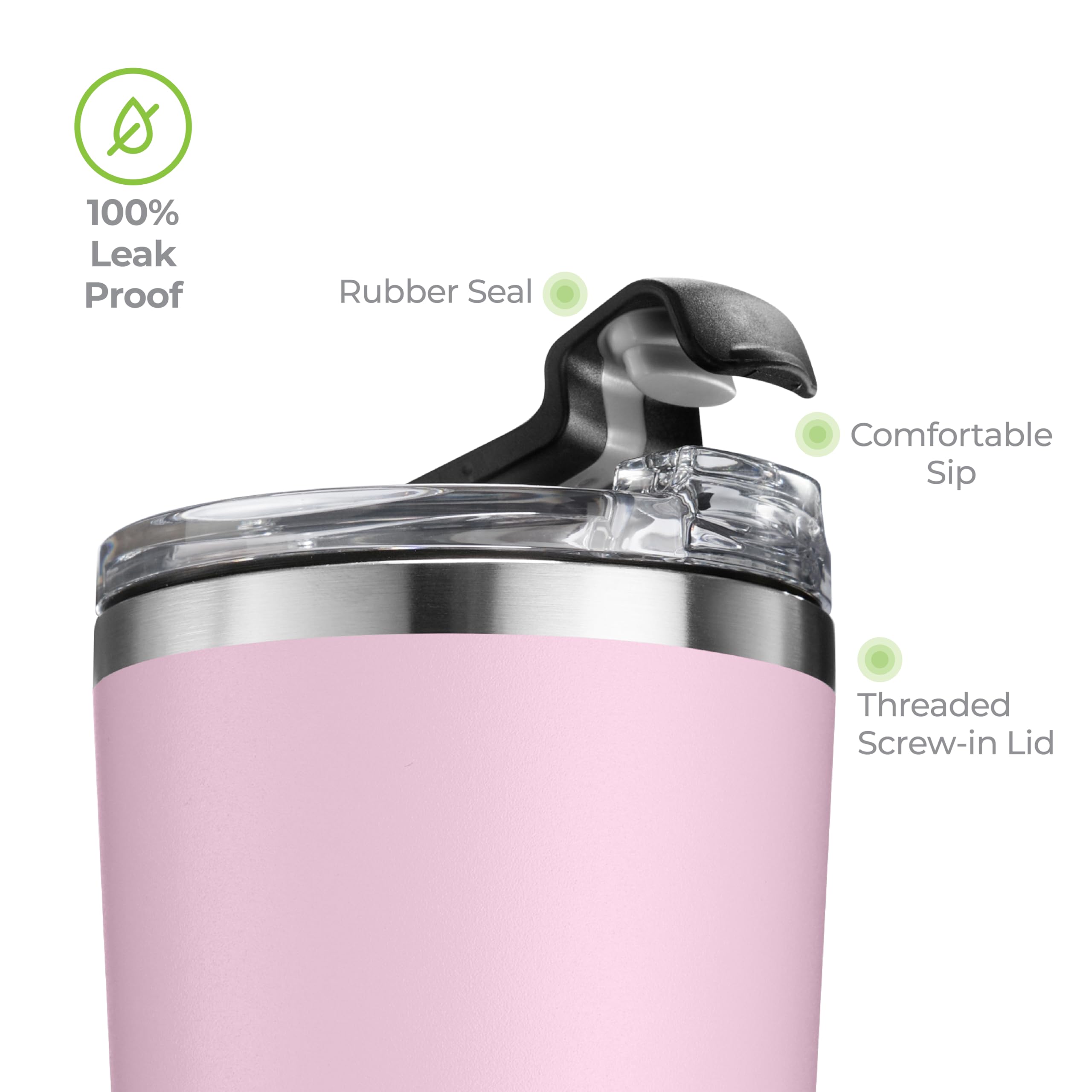 SipX™ 22 oz Insulated Coffee Tumbler with Leakproof Lid – Stainless Steel, Vacuum Insulated – Keeps Drinks Hot or Cold for Hours – Cupholder Friendly Travel Mug – Pink
