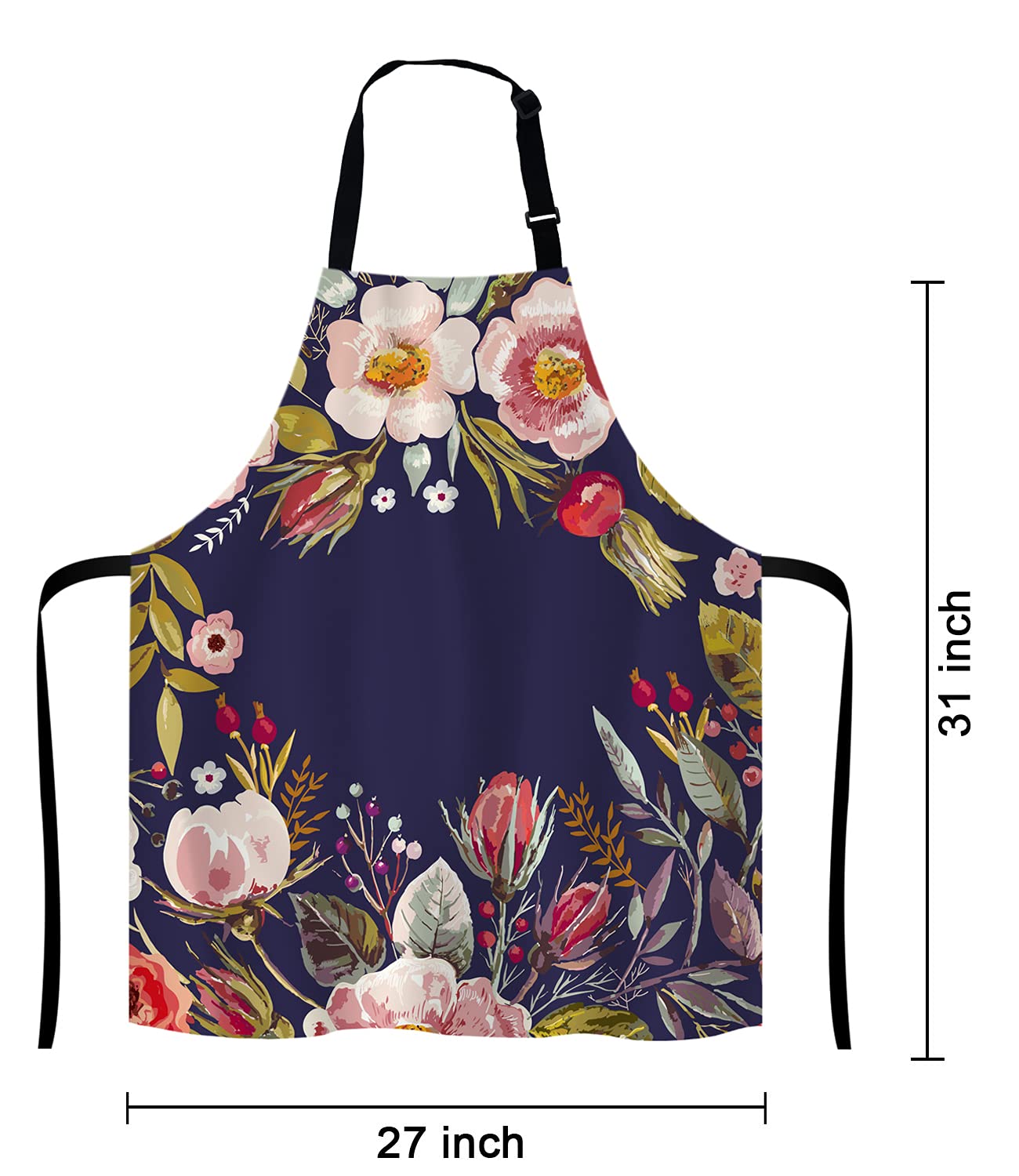 Lefolen Vintage background with hand drawn floral wreath Adjustable Bib Apron, Romantic Flowers Cooking Kitchen Apron for Men Women