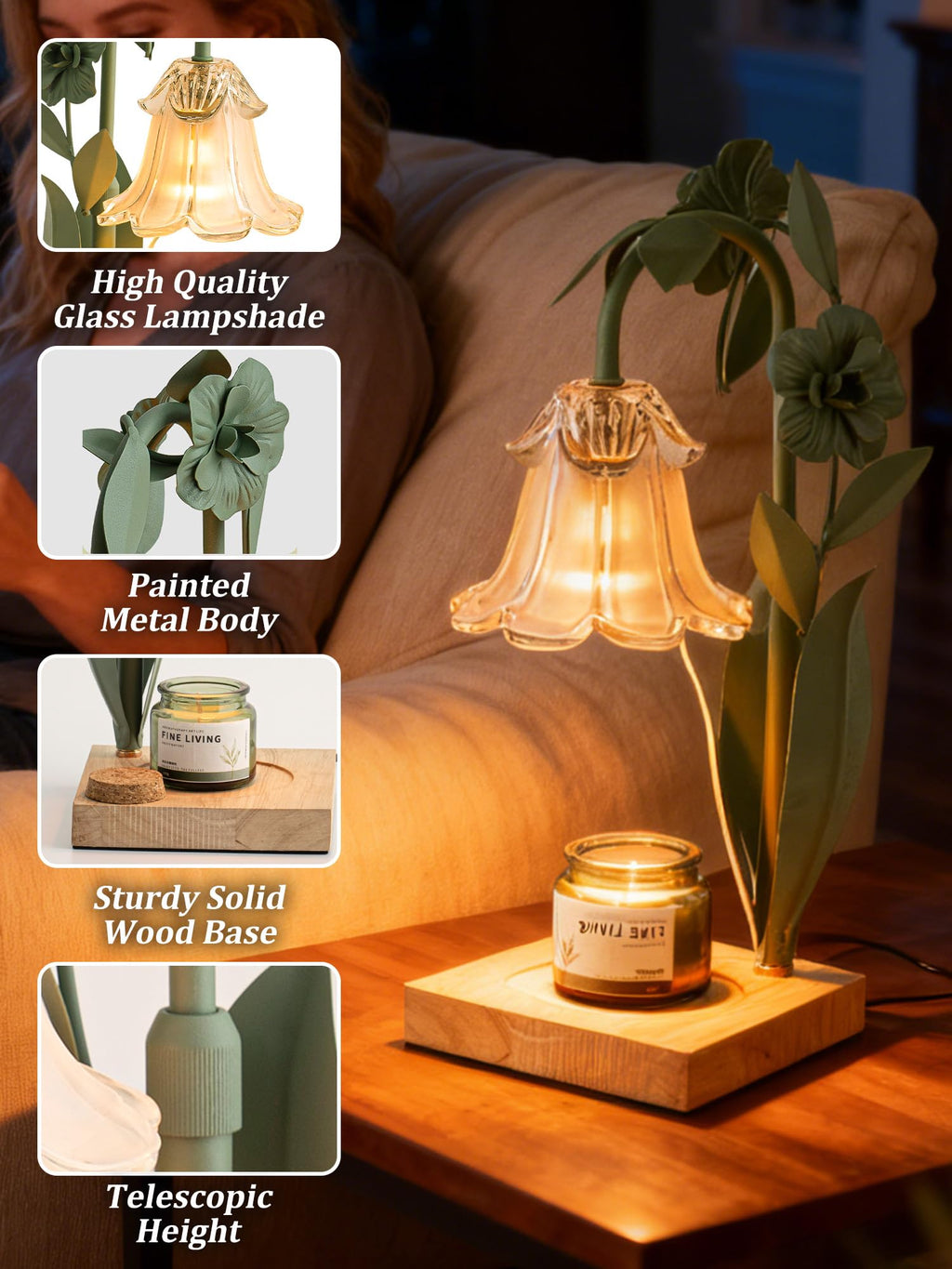 Candle Warmer Lamp with Timer Dimmer, Adjustable Height Flower Candle Lamp Warmer, House Warming Gifts New Home Decor, Mothers Day Birthday Gifts for Women Mom Sister, Wax Melt Warmer for Jar Candles
