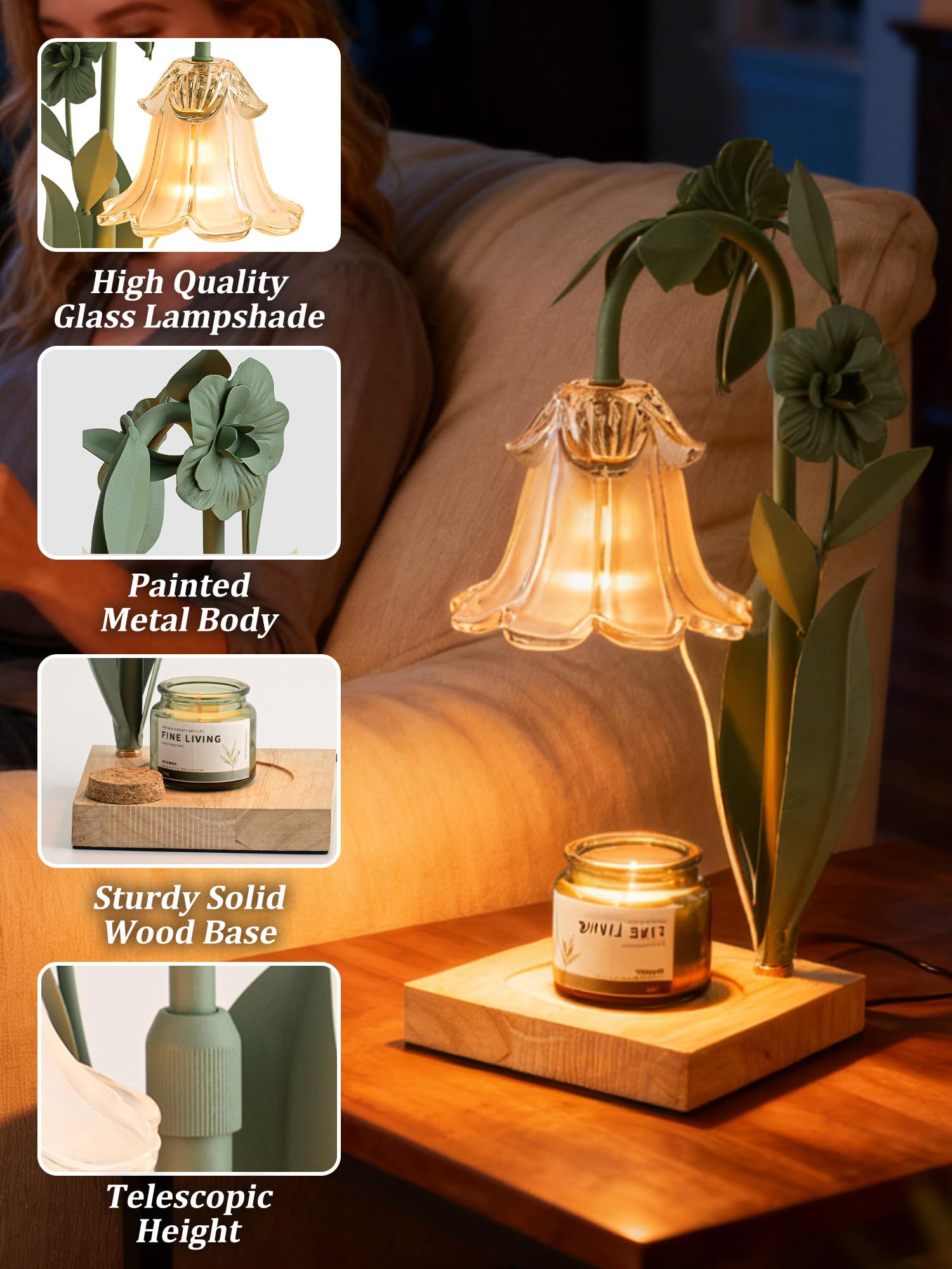 Candle Warmer Lamp with Timer Dimmer, Adjustable Height Flower Candle Lamp Warmer, House Warming Gifts New Home Decor, Mothers Day Birthday Gifts for Women Mom Sister, Wax Melt Warmer for Jar Candles