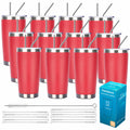 Pandance 20oz Stainless Steel Insulated Tumblers Bulk, Red, 12 Pack