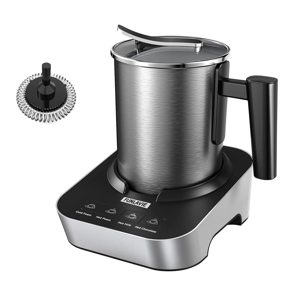 FUNLAVIE 4-in-1 Electric Milk Frother and Steamer with Auto Shut-Off