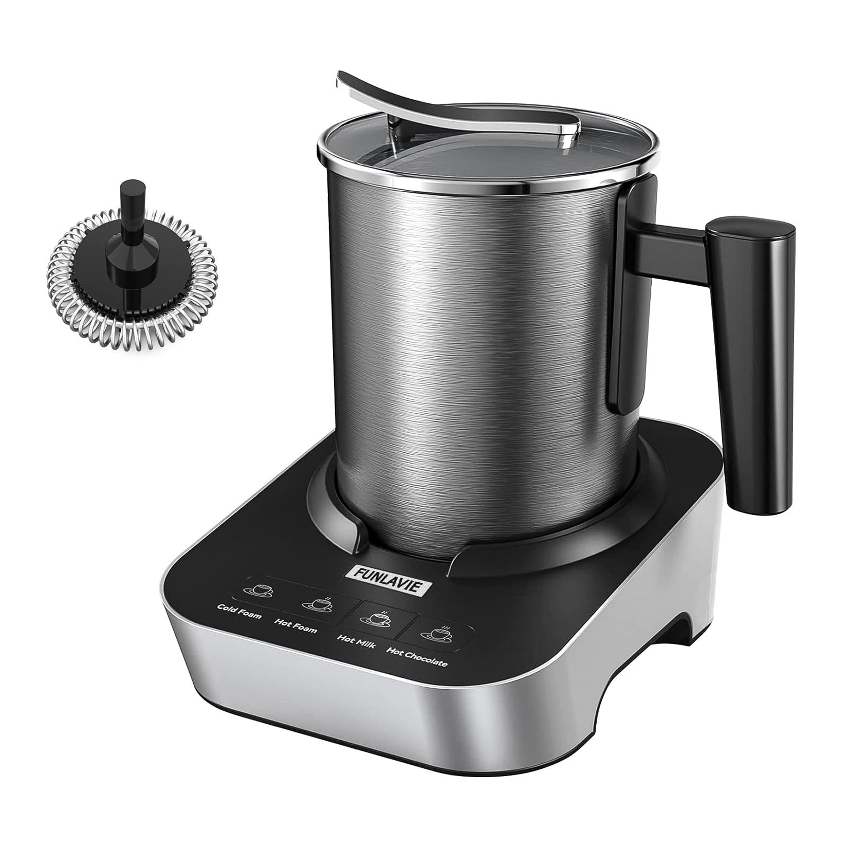 FUNLAVIE 4-in-1 Electric Milk Frother and Steamer with Auto Shut-Off