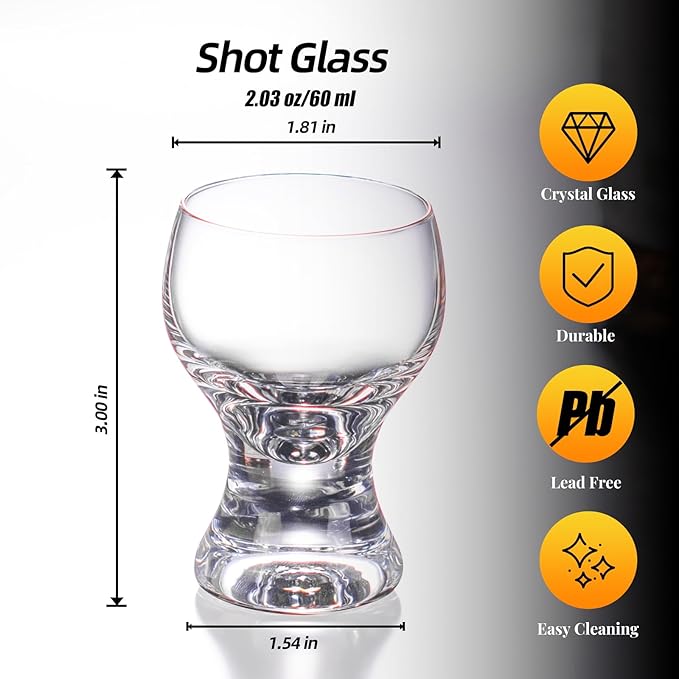 KAMMAK Shot Glasses Set of 2, 60ml/2oz Clear Espresso Shot Glass with Heavy Base for Bar Restaurants Home, Small Whiskey Shot Glass for Vodka, Whiskey, Tequila