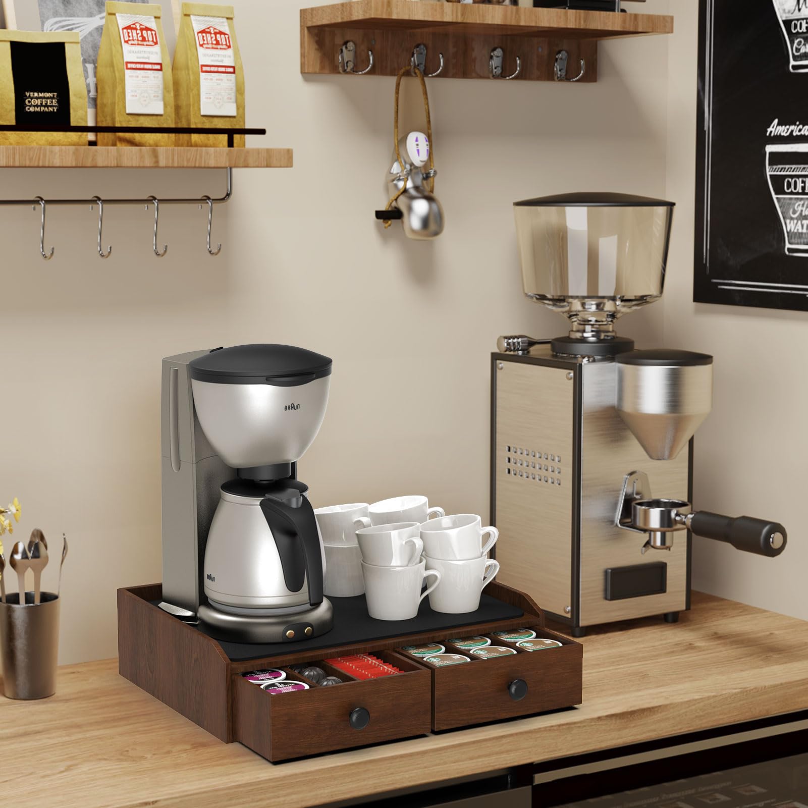 OCERAVE Wooden Coffee Pod Holder & Organizer - Coffee Station Organizer for Counter, Coffee Pods and Tea Organizer Holder Compatible with Keurig Pod & K-Cup | 30 Pod Capacity