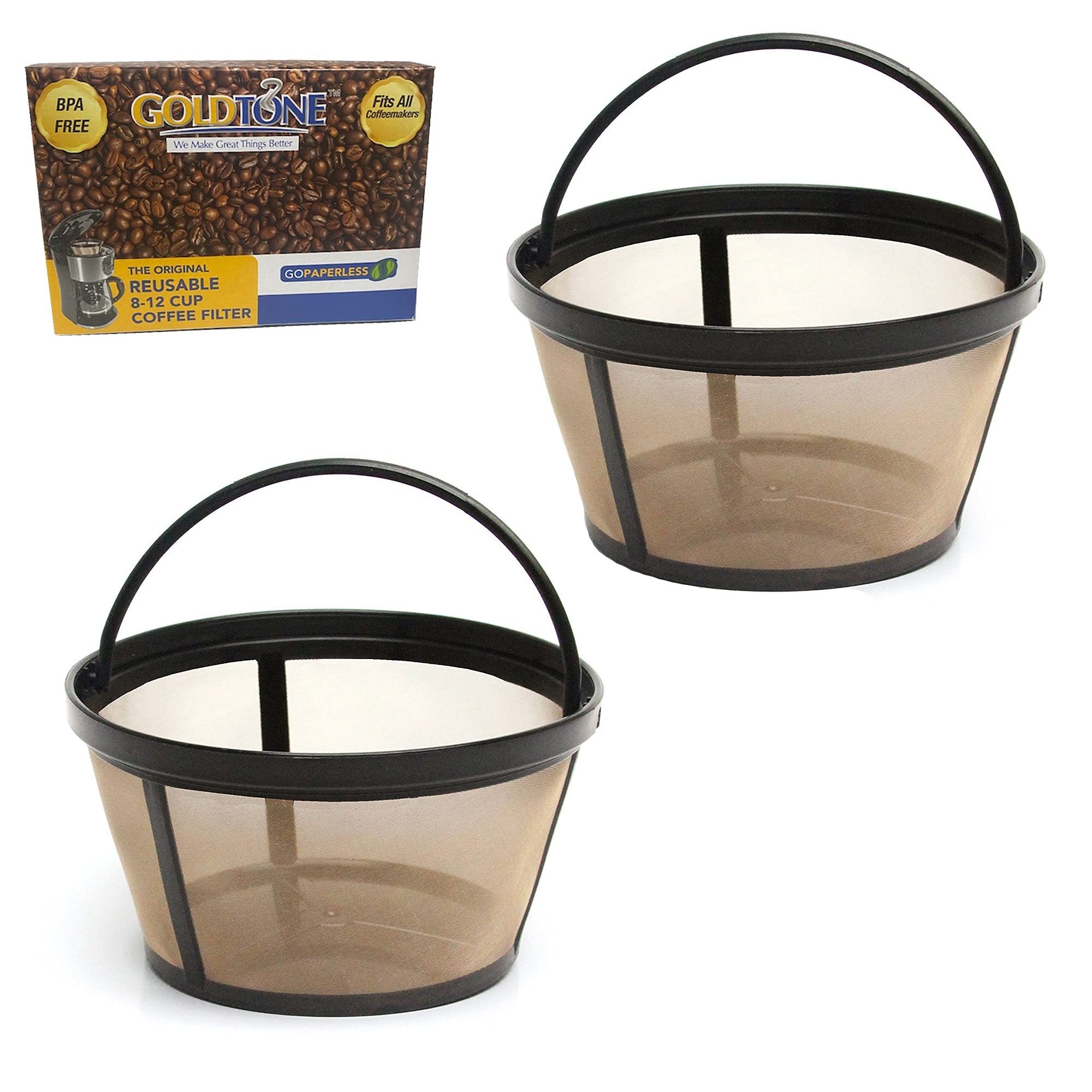 GoldTone Brand Reusable 8-12 Cup Basket Coffee Filter fits Mr. Coffee Makers and Brewers. BPA Free - (2 PACK)